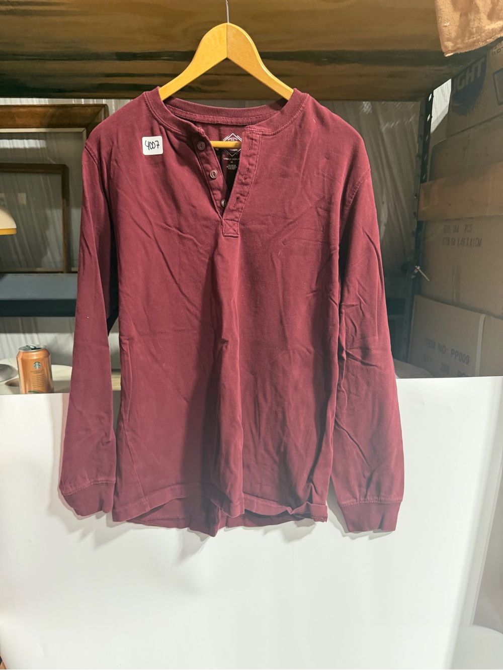 #4007-St. John's Bay Men's Long Sleeve Henley in Burgundy